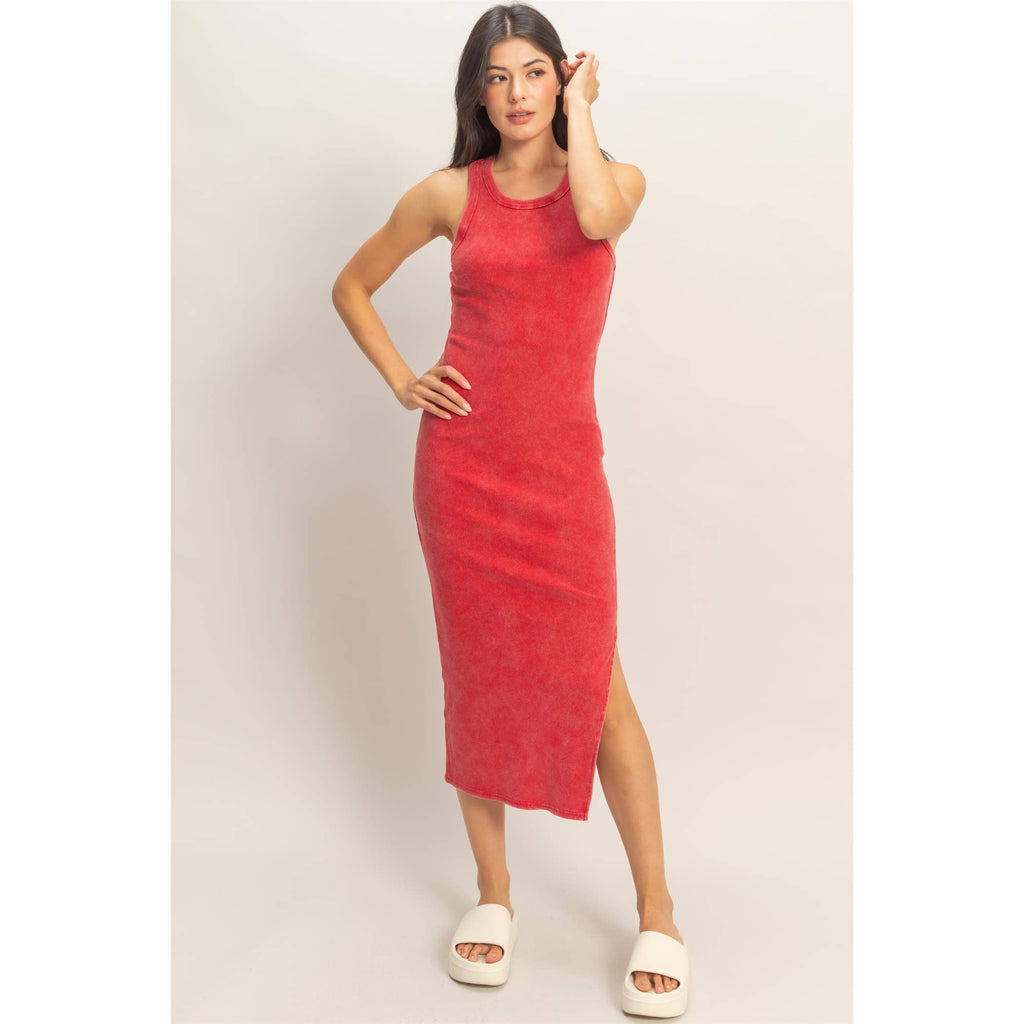 Acid Washed Ribbed Midi Tank Dress