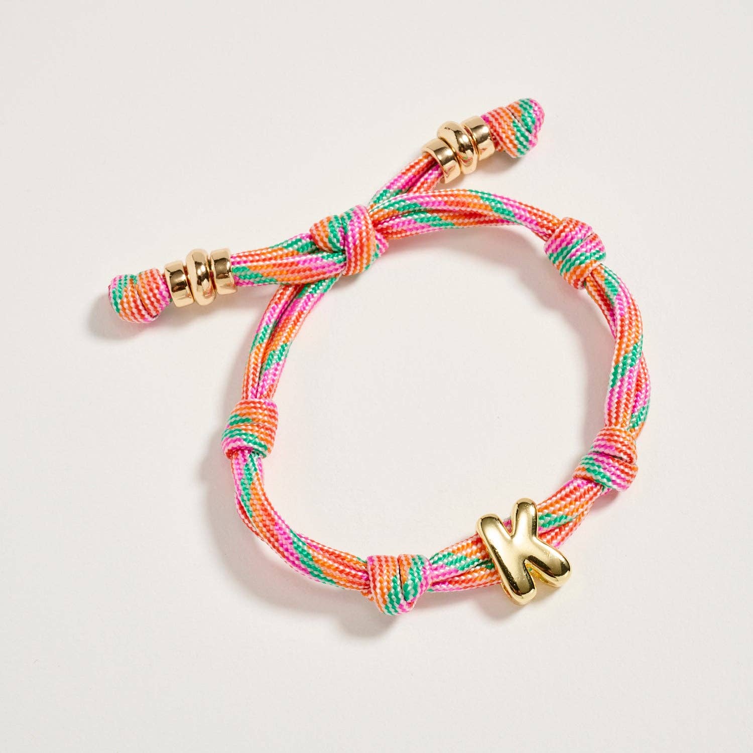 Premium Multicolor Rope Initial Bracelet with Gold Letter Charm | Adjustable Luxury Cord Monogram Bracelet