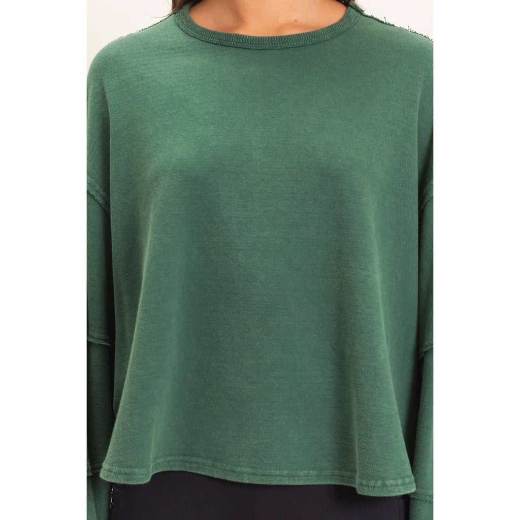 Mineral Wash Oversized Raw Edge Crew Neck Top