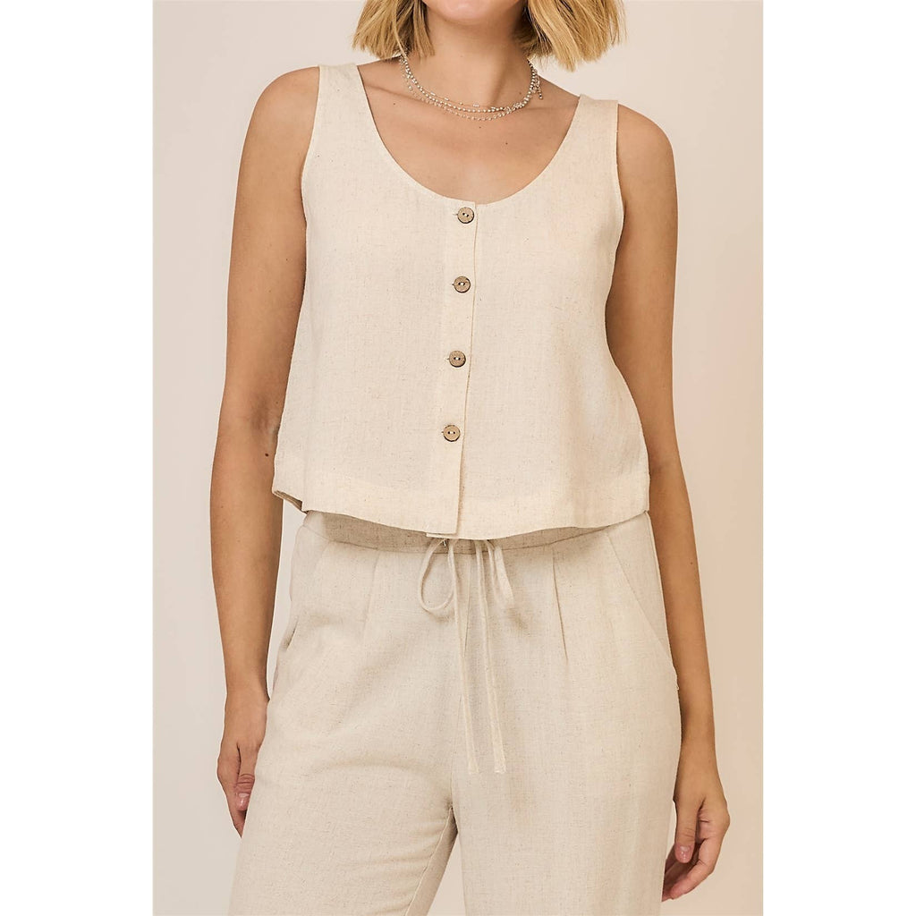 Viscose Linen Blend Button Up Sleeveless Top