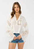 Drop Shoulder Patchwork Lace Bell Sleeve Blouse