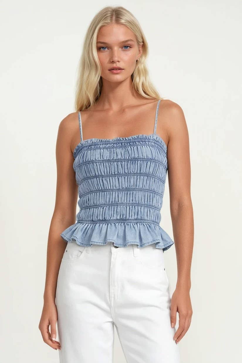 SMOCKED CHAMBRAY TOP W1603TIA