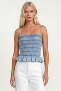 SMOCKED CHAMBRAY TOP