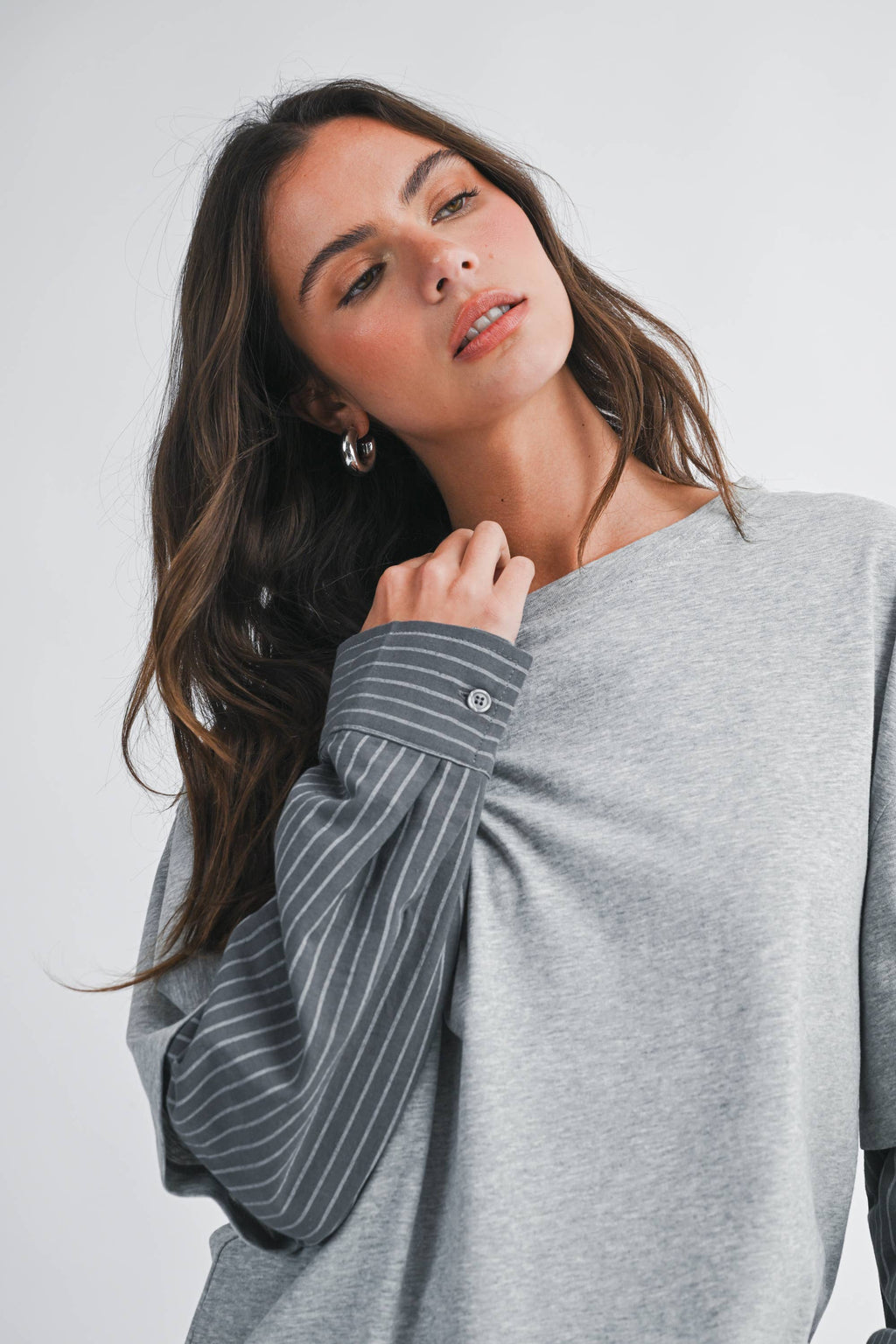 Mixed Media Layered Long Sleeve Top