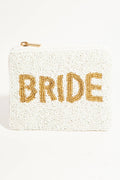 Gold Bride Print White Beaded Coin Purse