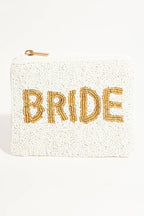 Gold Bride Print White Beaded Coin Purse