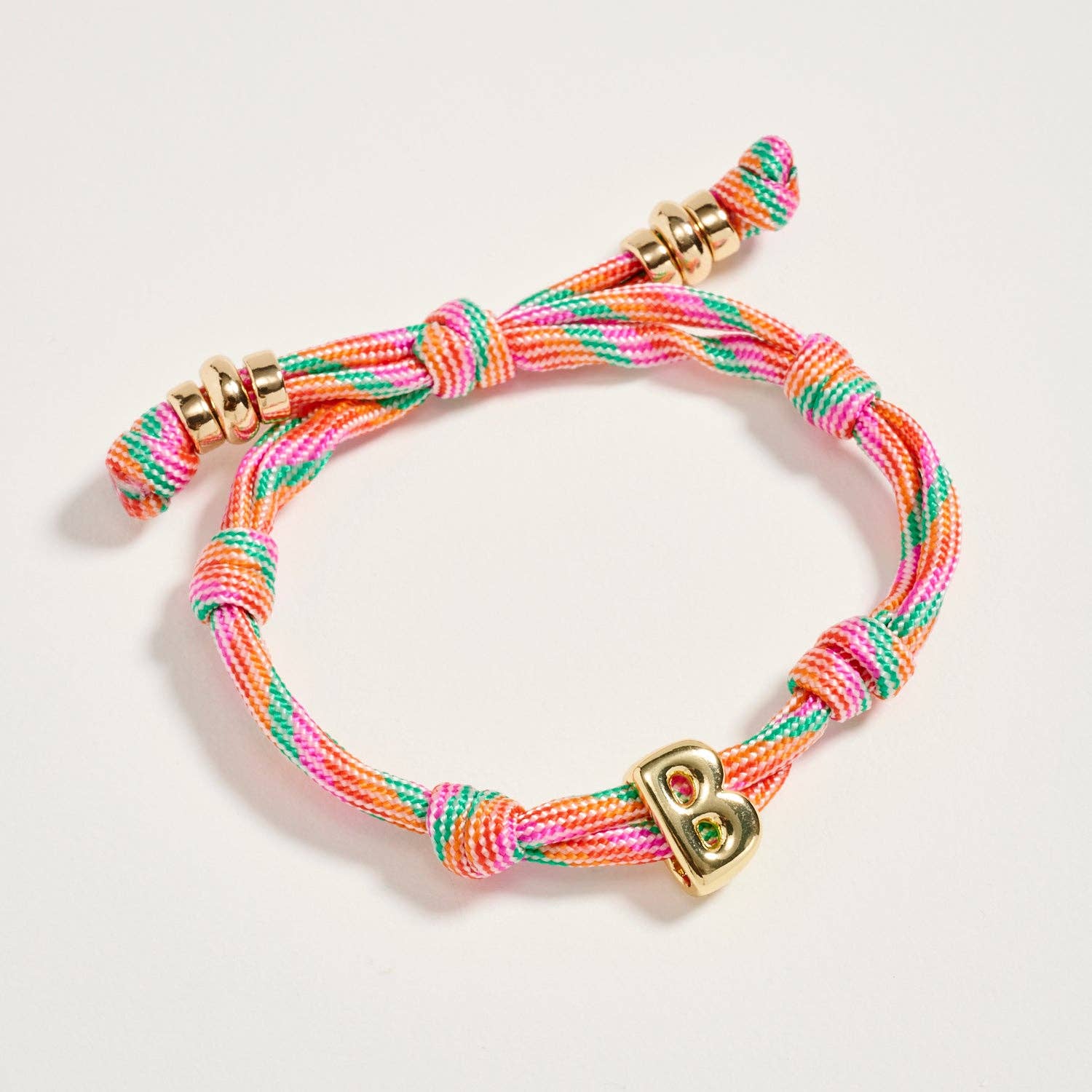 Premium Multicolor Rope Initial Bracelet with Gold Letter Charm | Adjustable Luxury Cord Monogram Bracelet