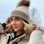 2 Tone Angora Knit Fur Pom Beanie
