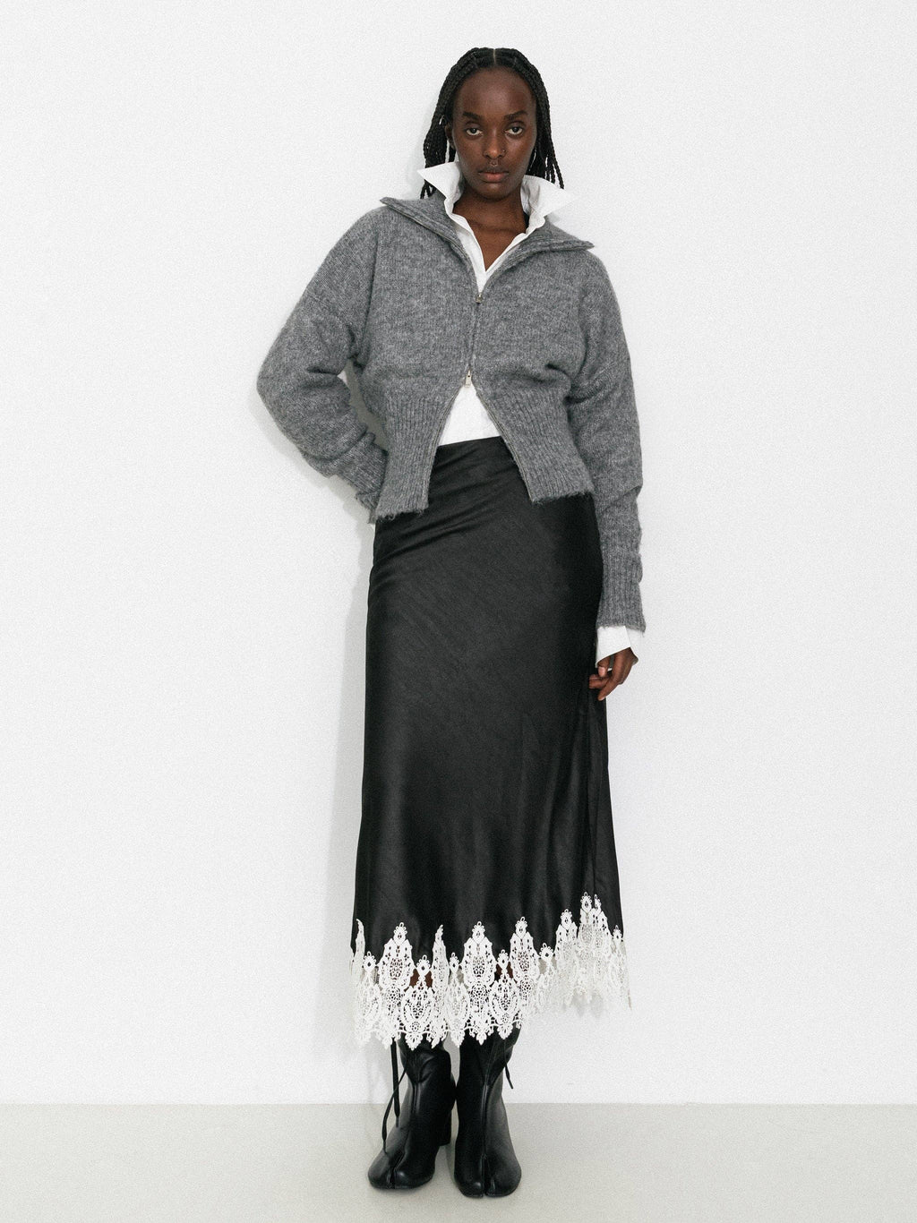 Retro Stand Collar Zip-Up Cardigan