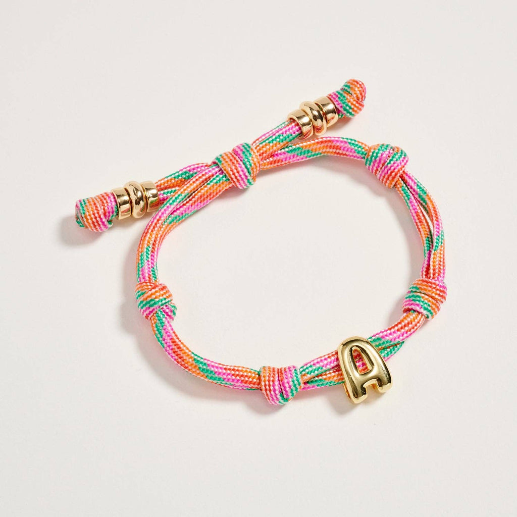 Premium Multicolor Rope Initial Bracelet with Gold Letter Charm | Adjustable Luxury Cord Monogram Bracelet