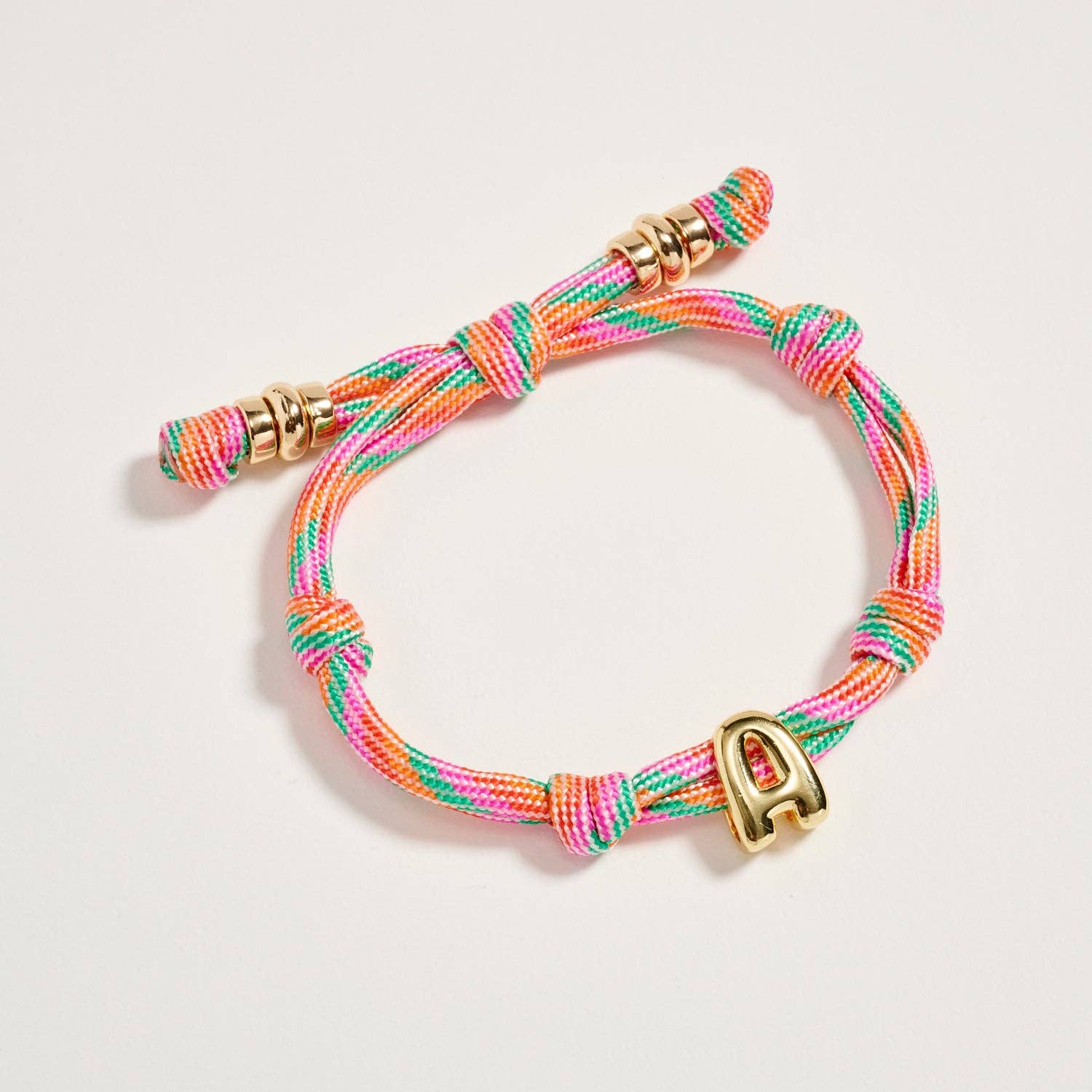Premium Multicolor Rope Initial Bracelet with Gold Letter Charm | Adjustable Luxury Cord Monogram Bracelet