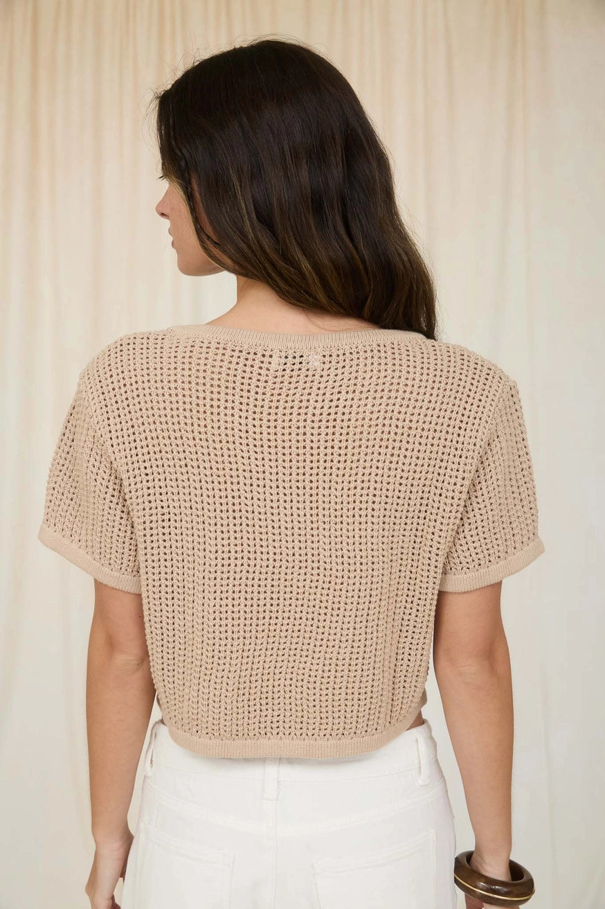 Crochet Button Cover Detail Short Sleeve Cardigan