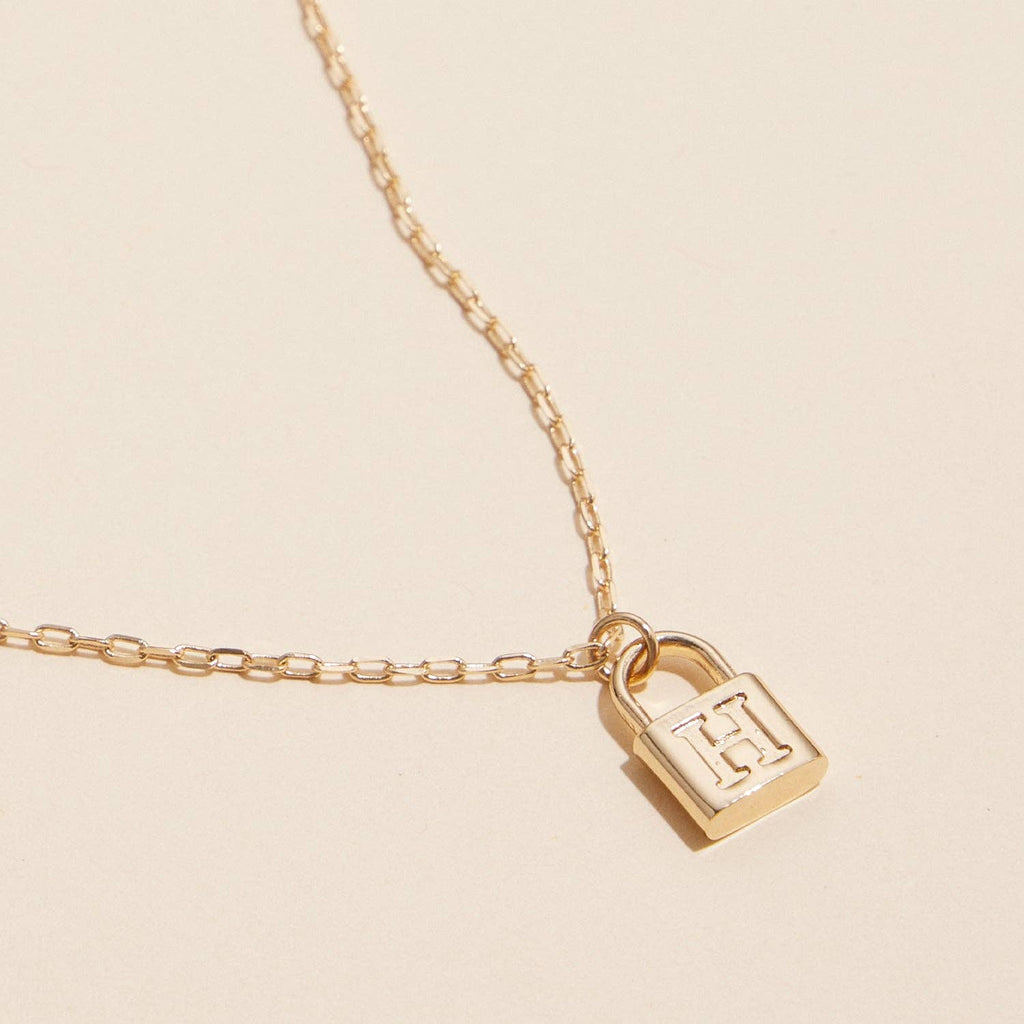 Chic Gold Initial Lock Pendant | Necklace