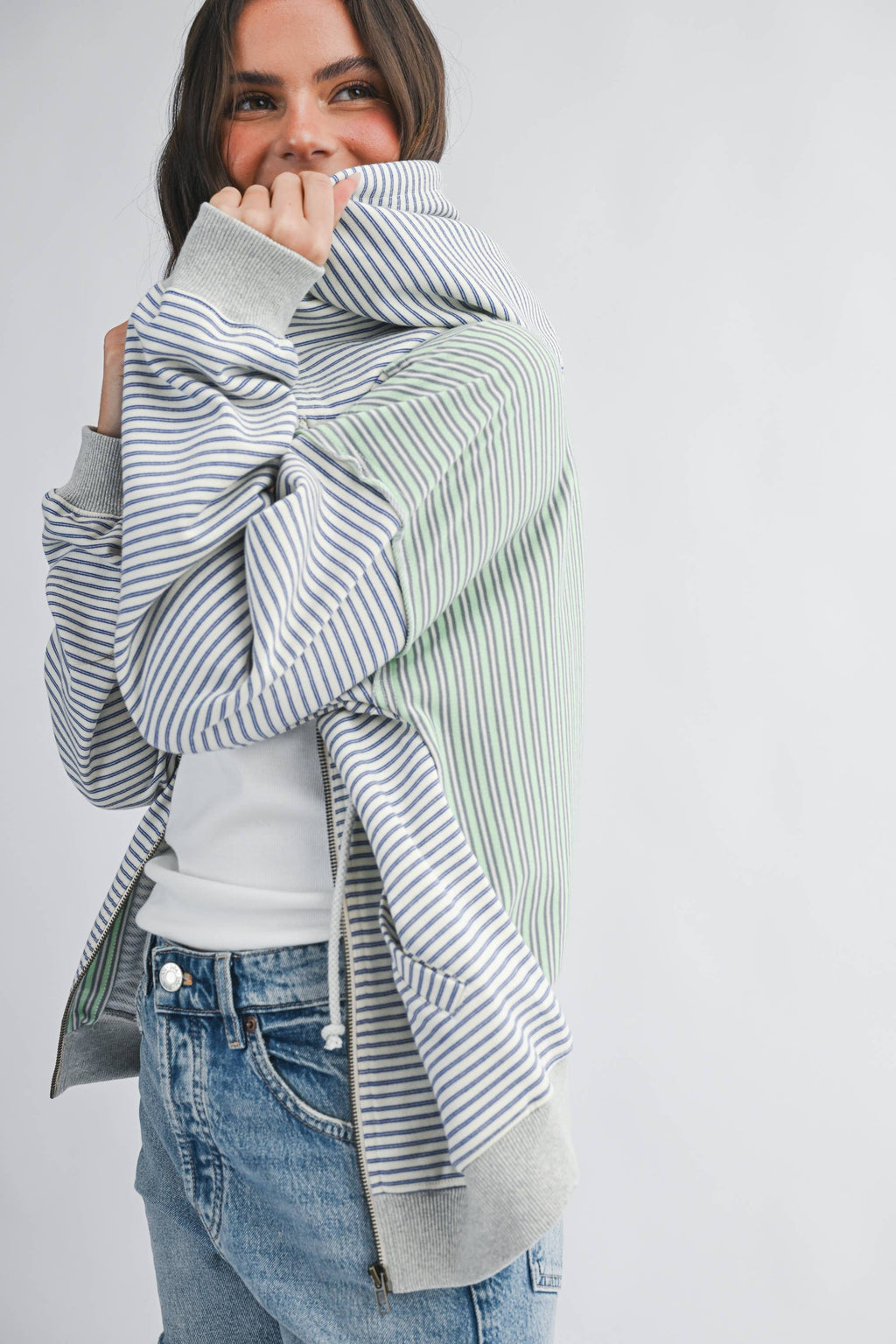 Lana Striped Zip Hoodie