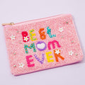 Best Mom Ever Floral Seed Beaded Coin Purse