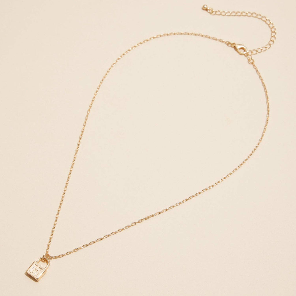 Chic Gold Initial Lock Pendant | Necklace
