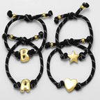 18K Gold Letter Charm Woven Bracelet with Adjustable Rope
