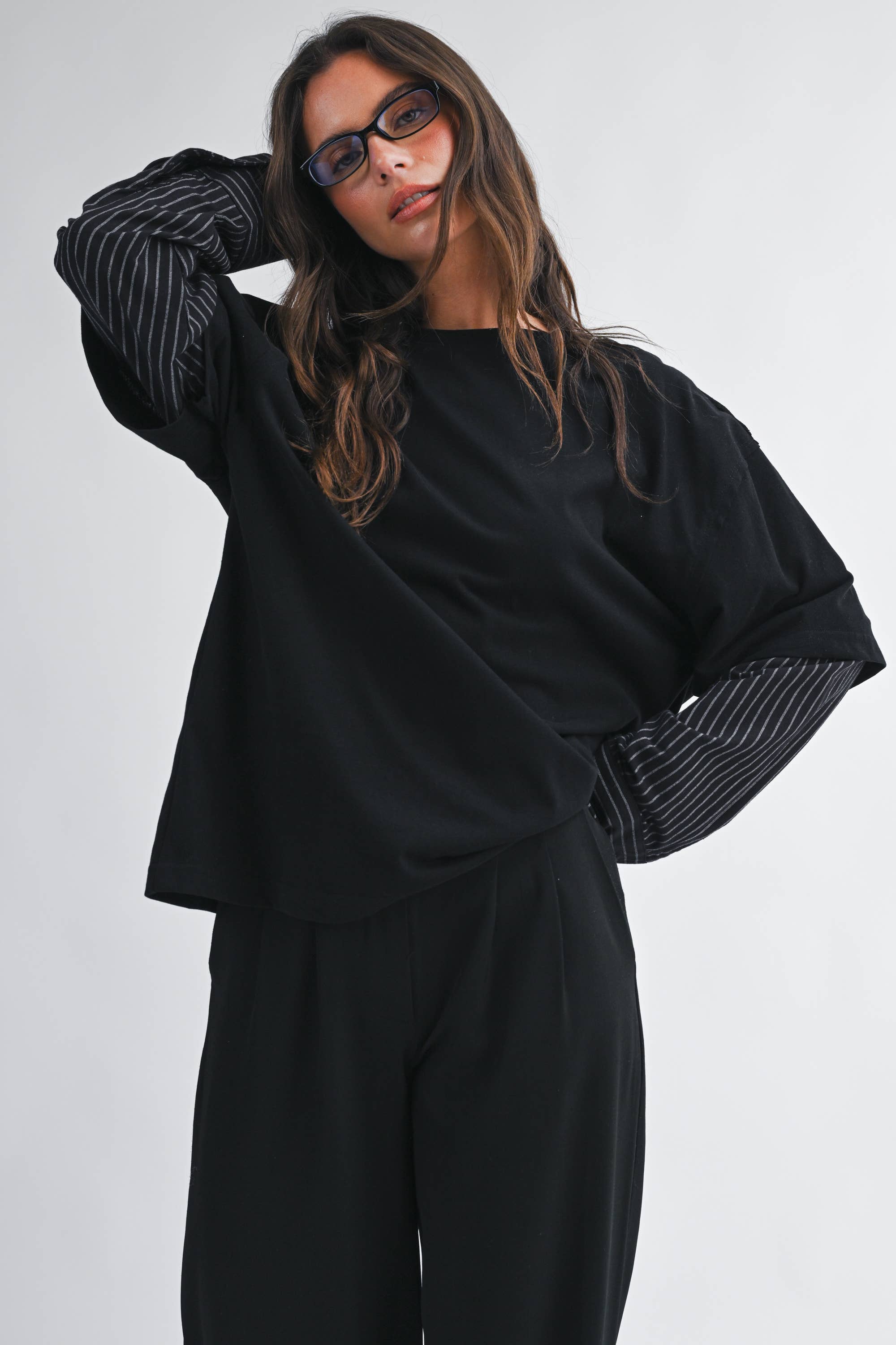 Mixed Media Layered Long Sleeve Top