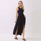 Solid Sleeveless Midi Dress