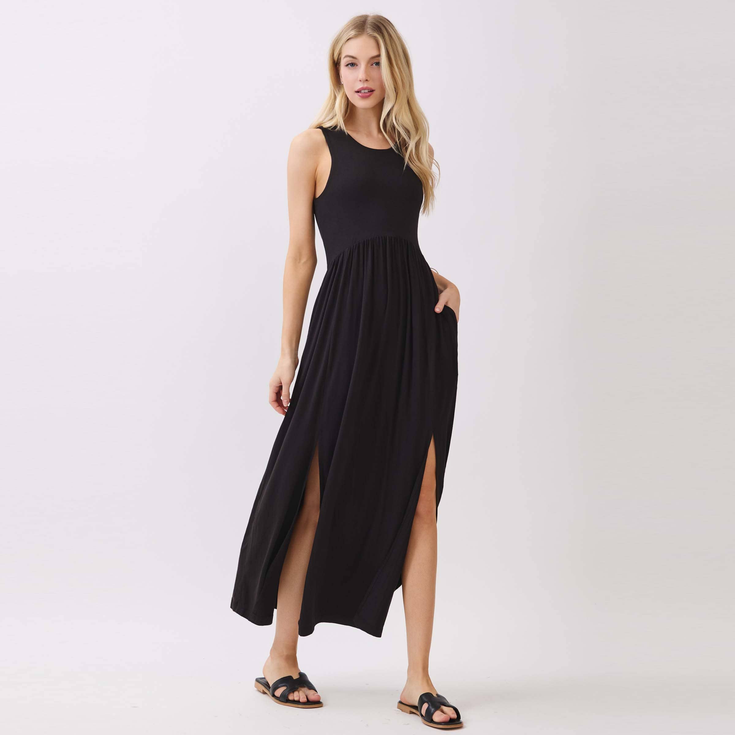 Solid Sleeveless Midi Dress