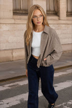 RAGLAN ZIP-UP CROPPED BALLOON HEM JACKET