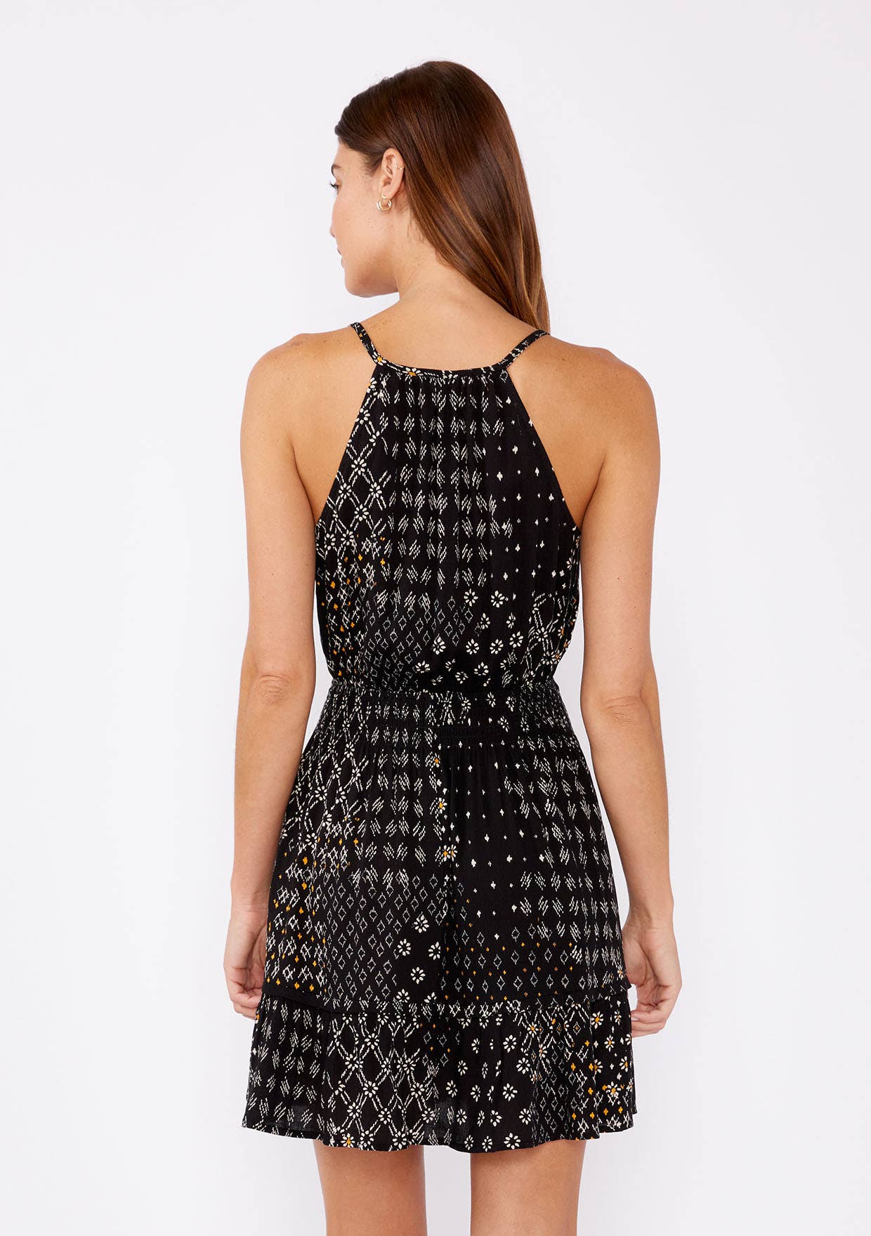 Multi-Print Surplice Smocked Mini Dress