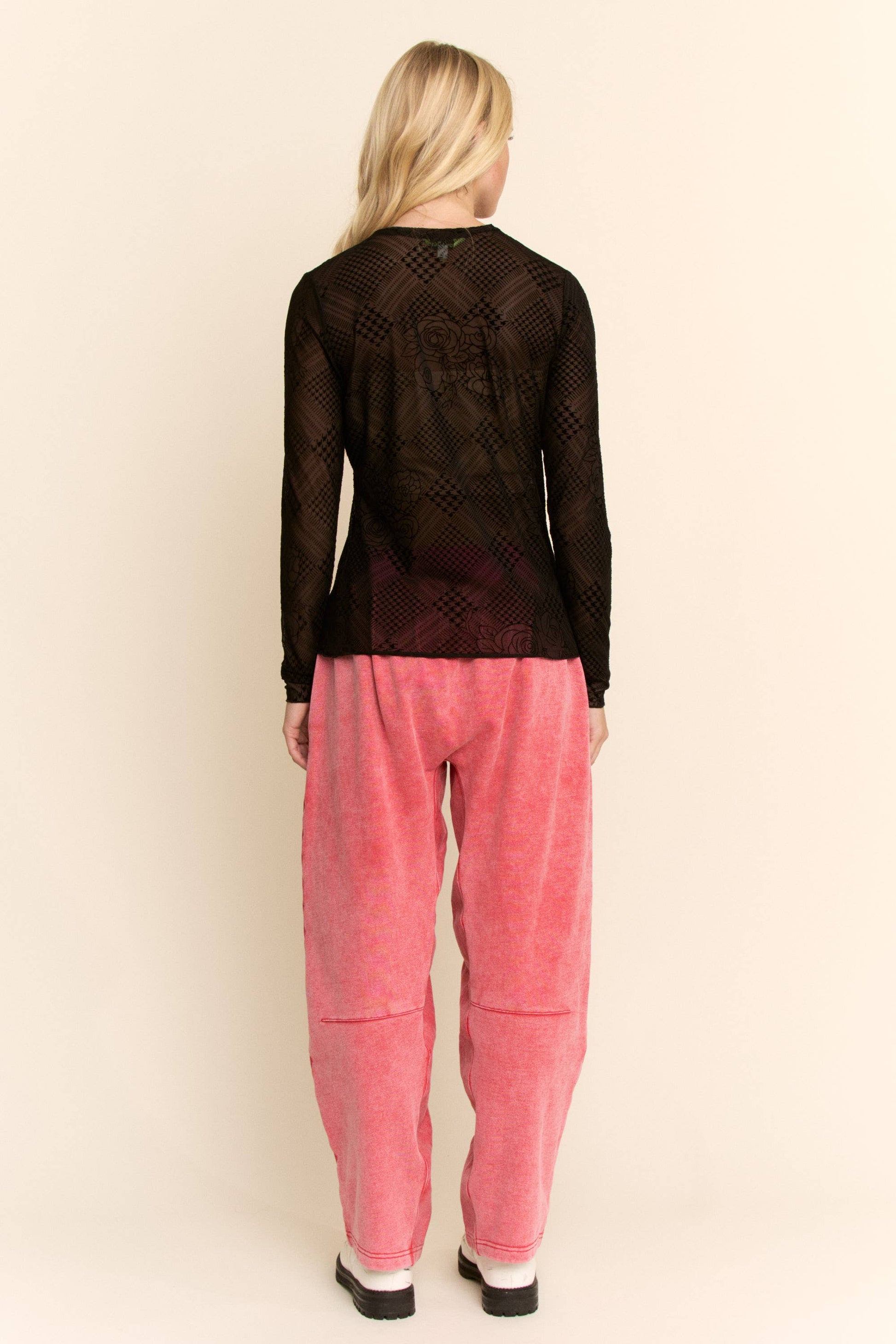 WASHED FRENCH TERRY CONTRAST WAIST BARREL PANTS