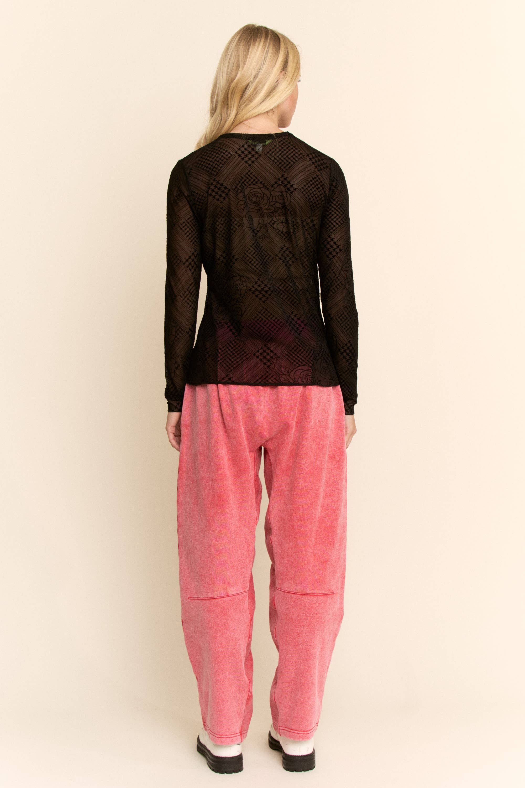 WASHED FRENCH TERRY CONTRAST WAIST BARREL PANTS