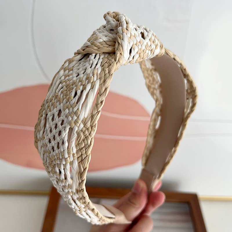 Two Tone Woven Straw Knot Headband