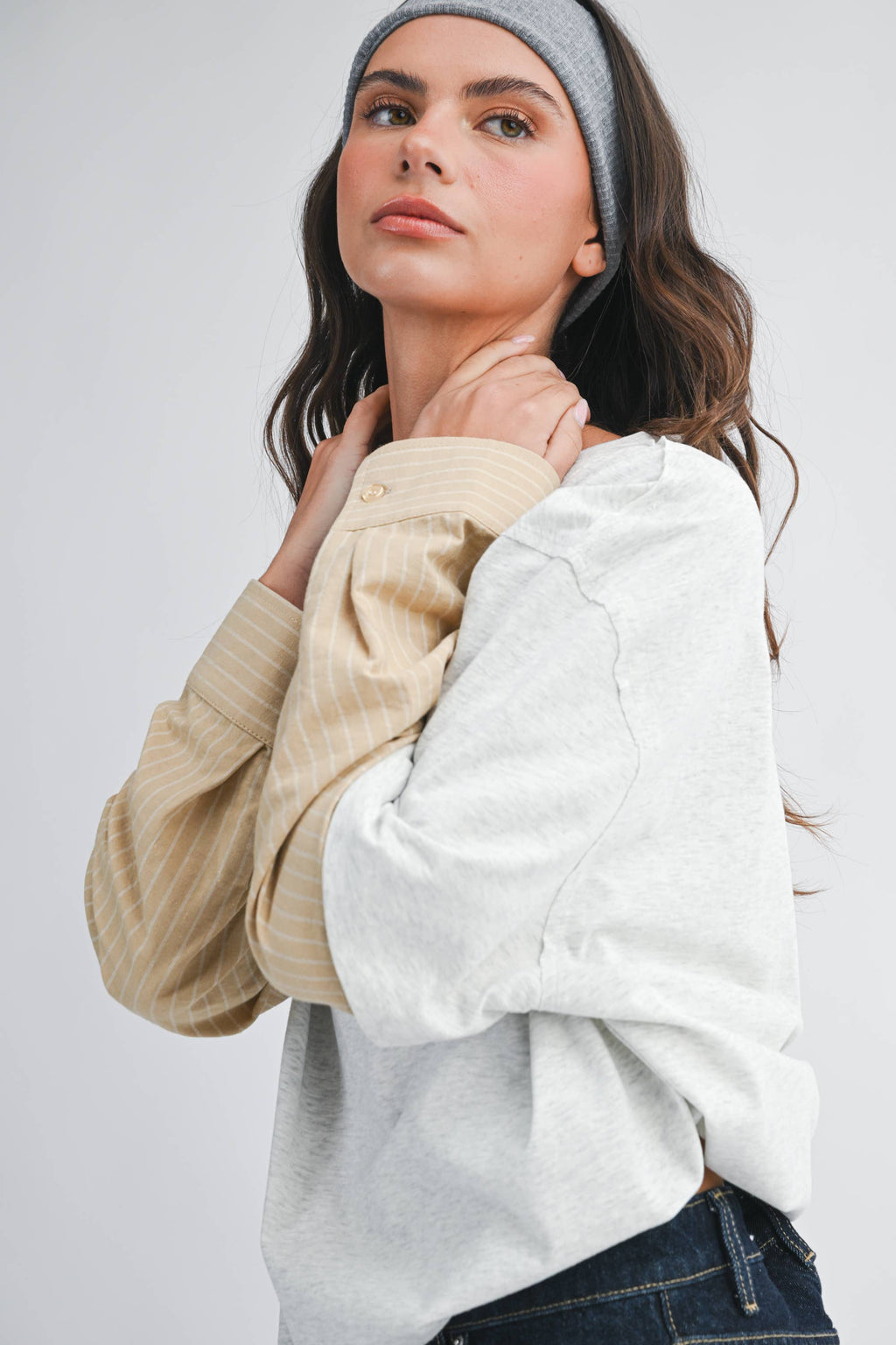Mixed Media Layered Long Sleeve Top