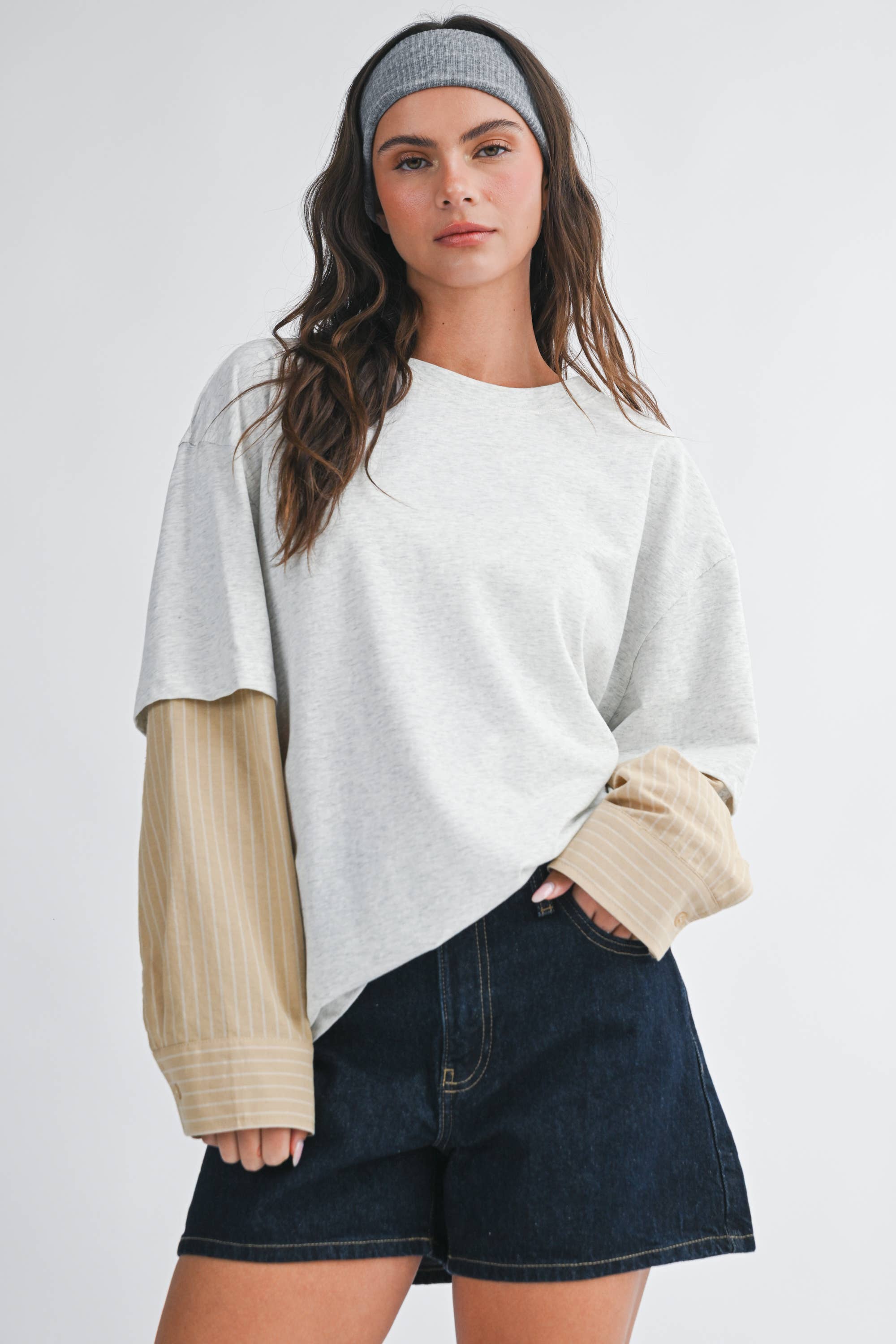 Mixed Media Layered Long Sleeve Top