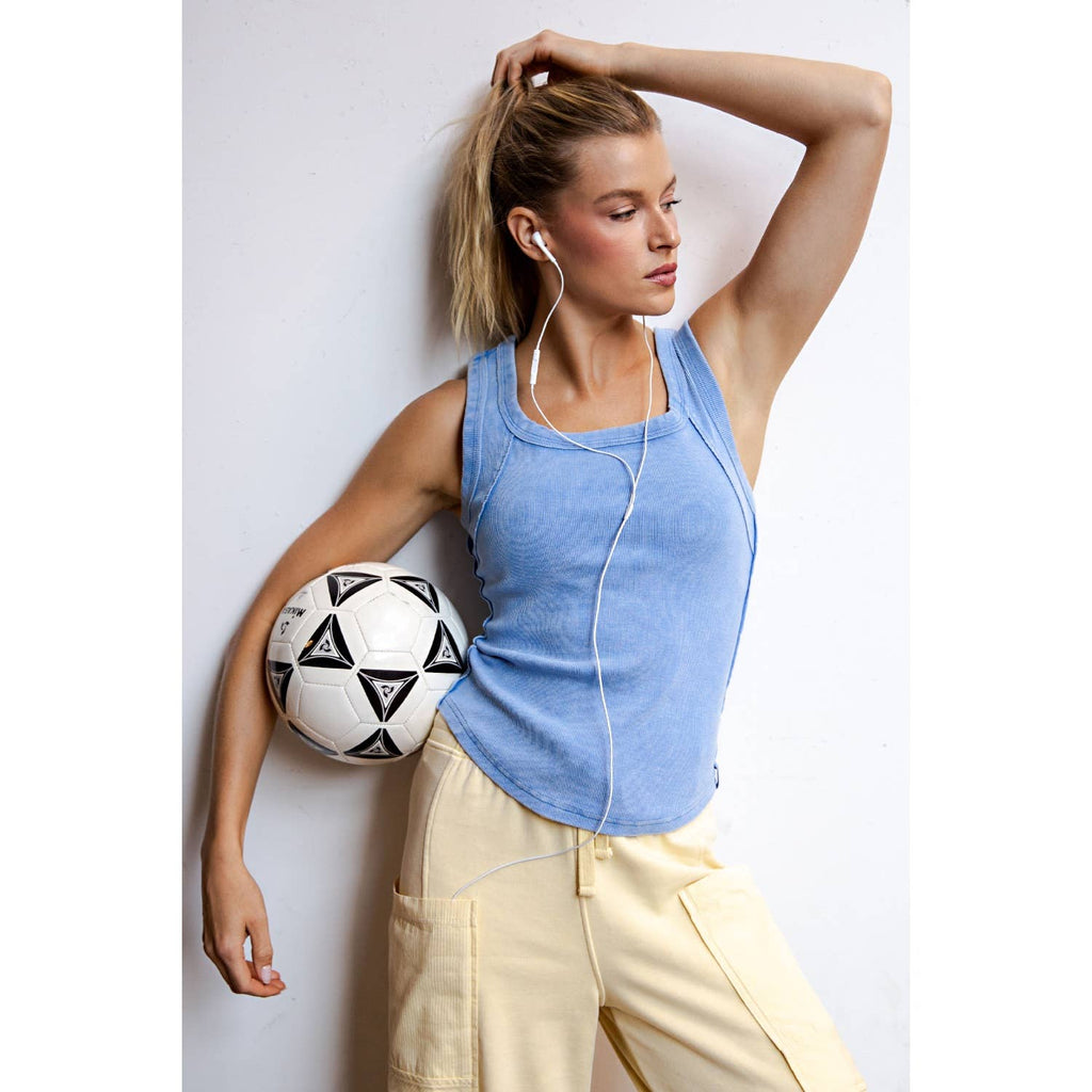 MINERAL WASHED COTTON RIB SLEEVELESS TANK