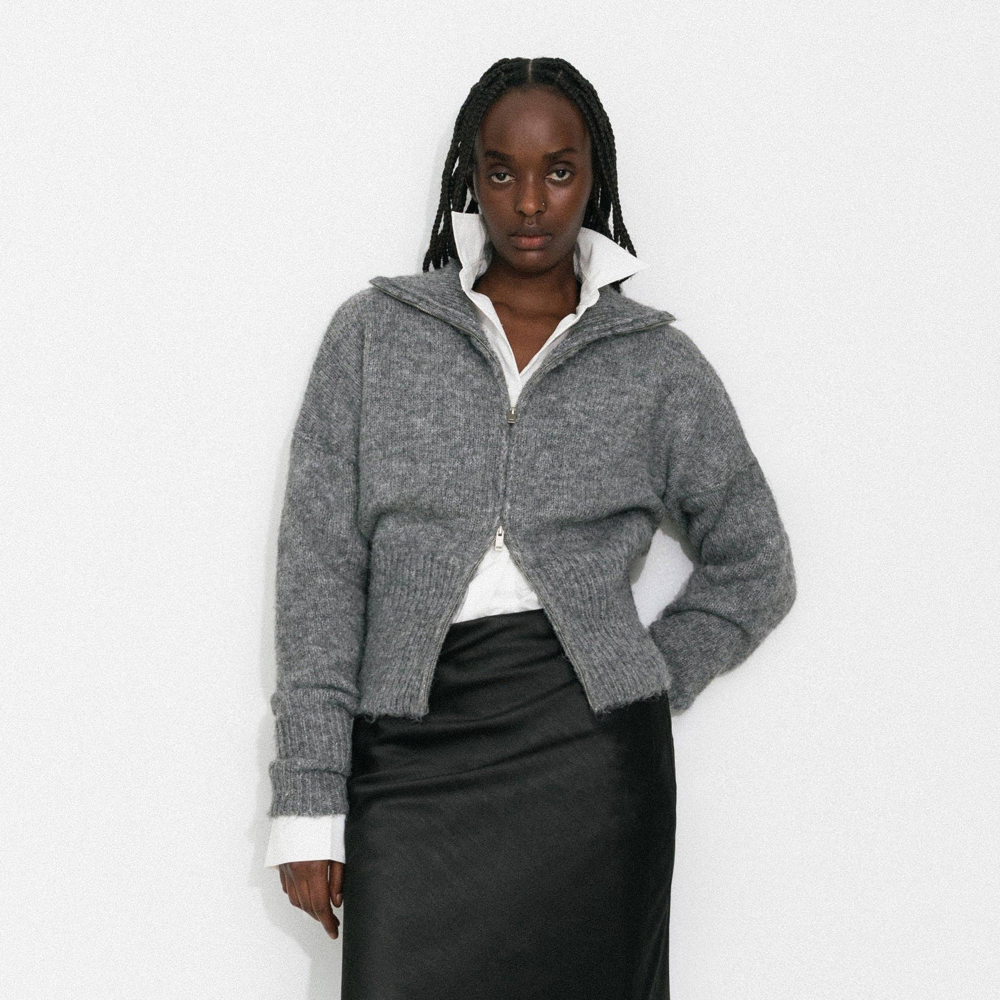 Retro Stand Collar Zip-Up Cardigan