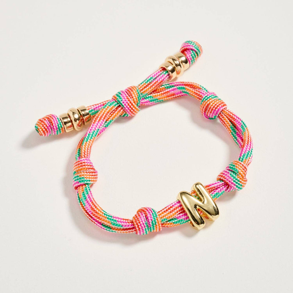 Premium Multicolor Rope Initial Bracelet with Gold Letter Charm | Adjustable Luxury Cord Monogram Bracelet
