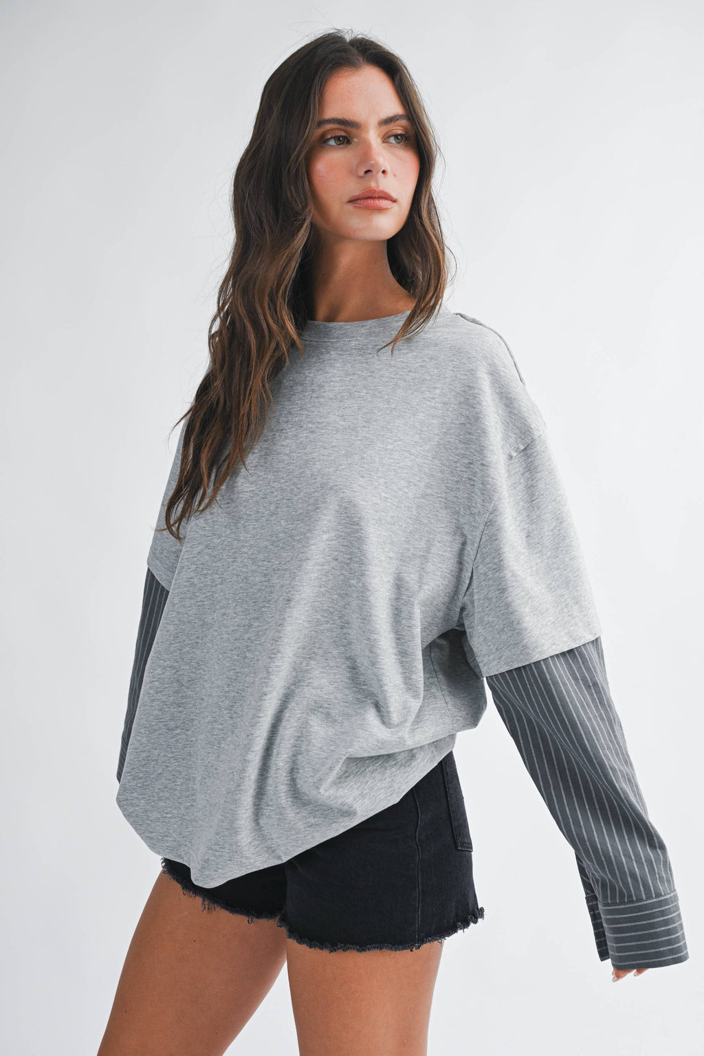 Mixed Media Layered Long Sleeve Top