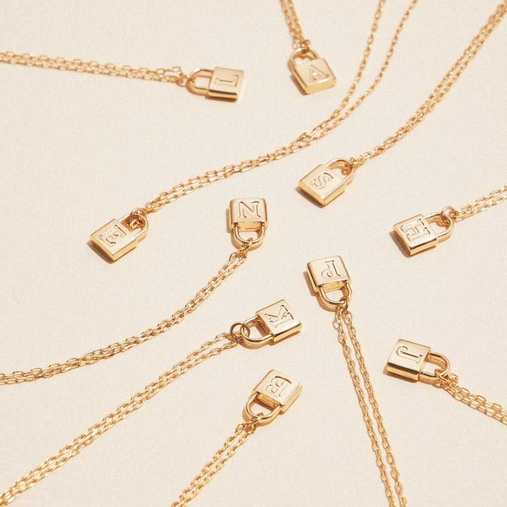 Chic Gold Initial Lock Pendant | Necklace