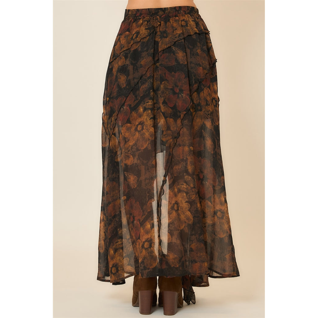 Floral Maxi Skirt witt Reverse seam detail