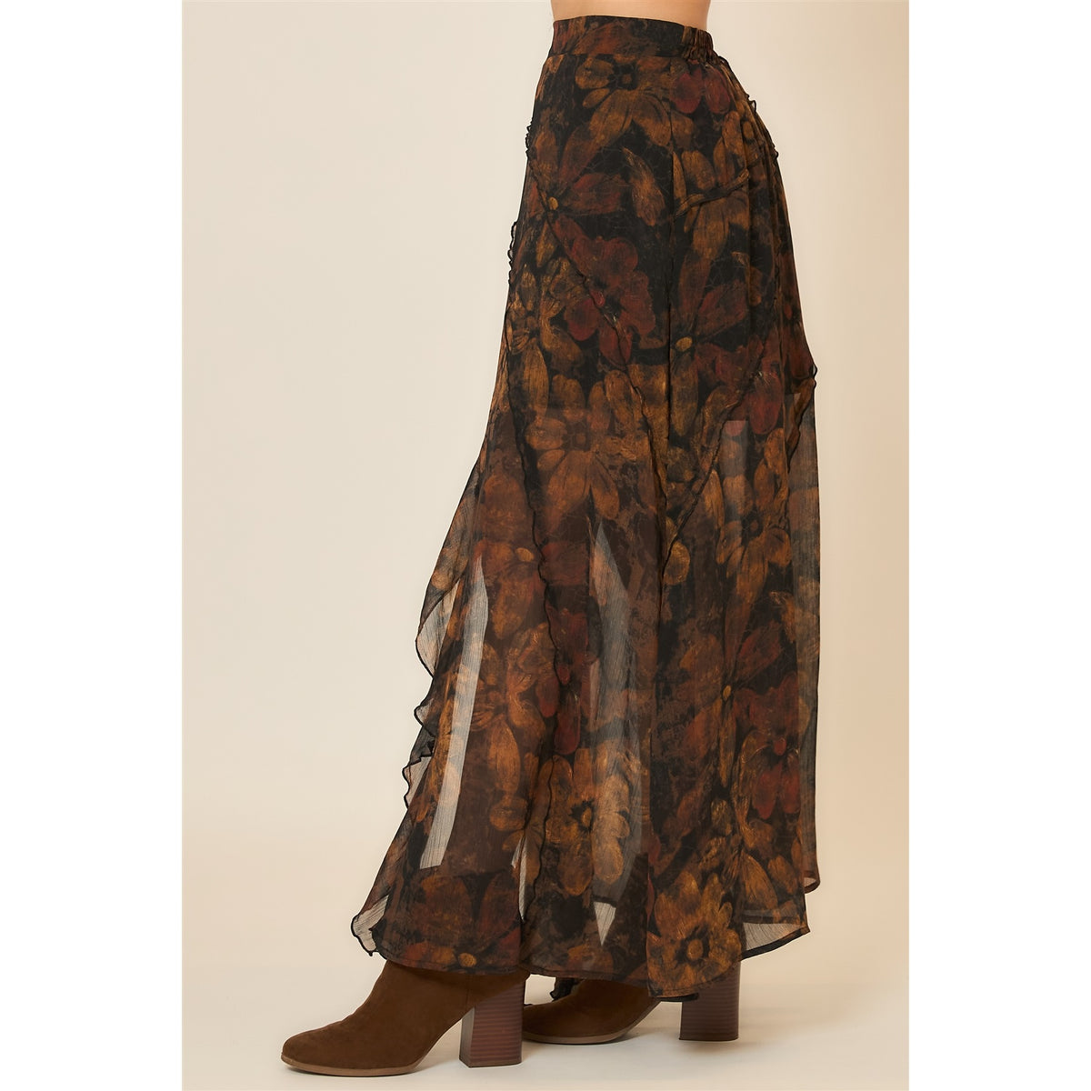 Floral Maxi Skirt witt Reverse seam detail