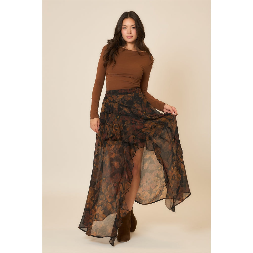 Floral Maxi Skirt witt Reverse seam detail