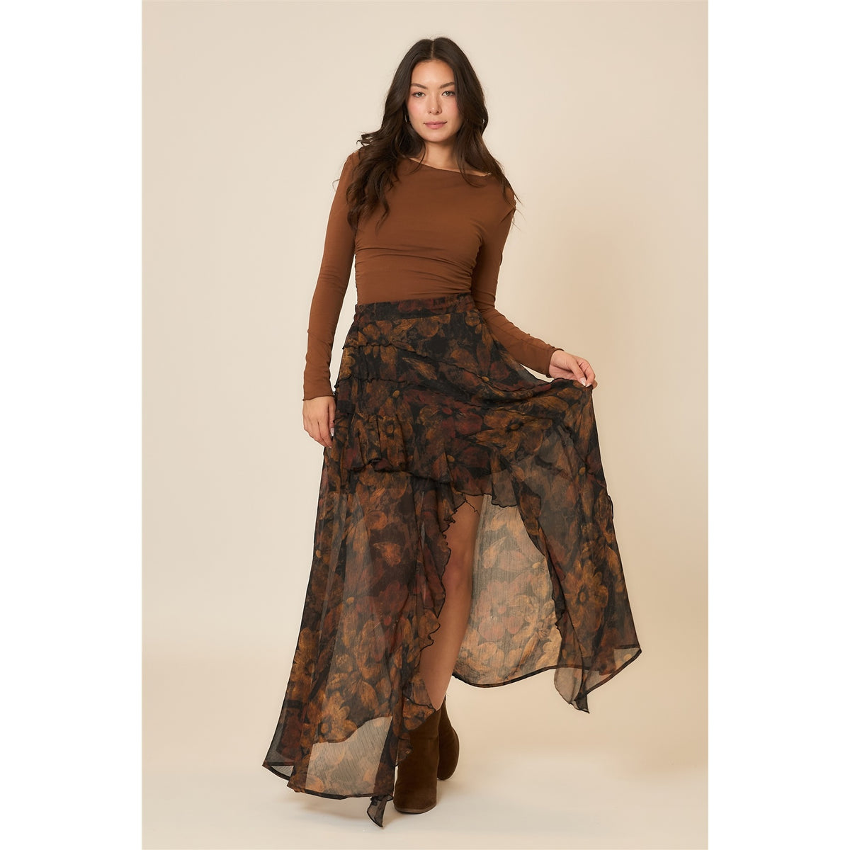 Floral Maxi Skirt witt Reverse seam detail