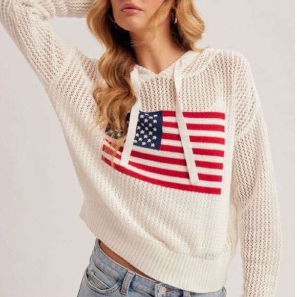 Hem & Thread white hoodie with American flag