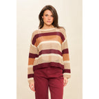 Open Knit Wine Stripped Sweater