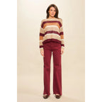 Open Knit Wine Stripped Sweater