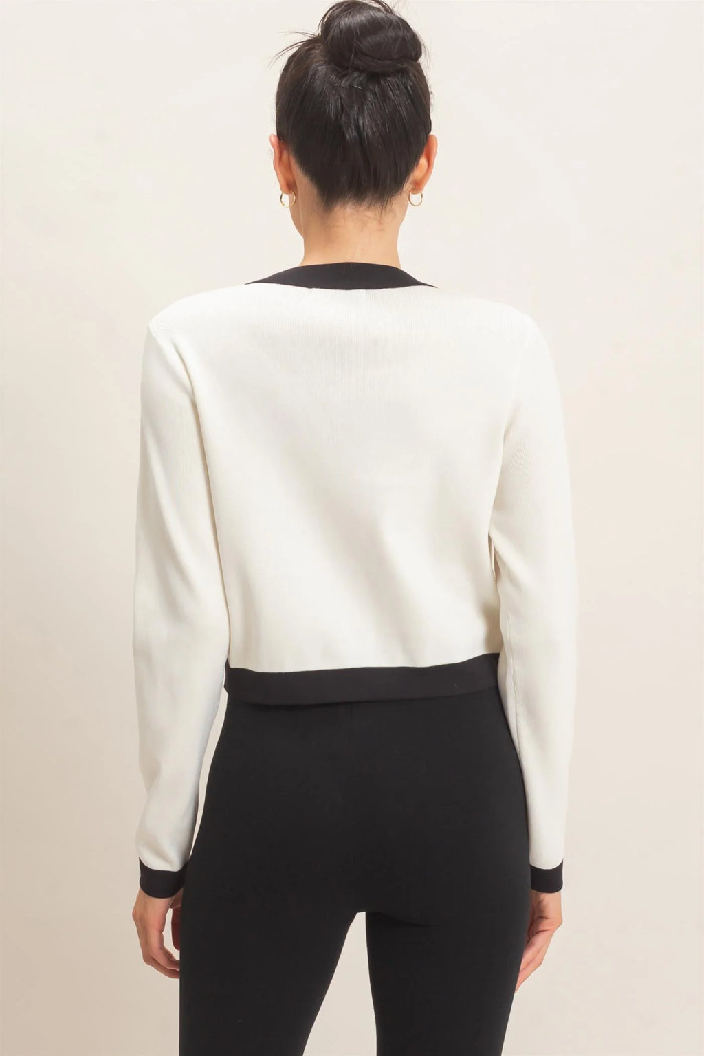 White Contrast Button-Front Cardigan