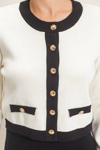 White Contrast Button-Front Cardigan