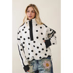 Half zip with polka dot and seam detail